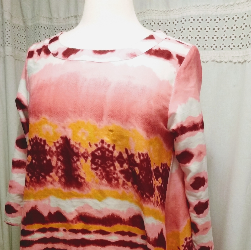 Metropolitan Blouse Shirt Top M Quarter Sleeve Roll Tab Abstract Art to …